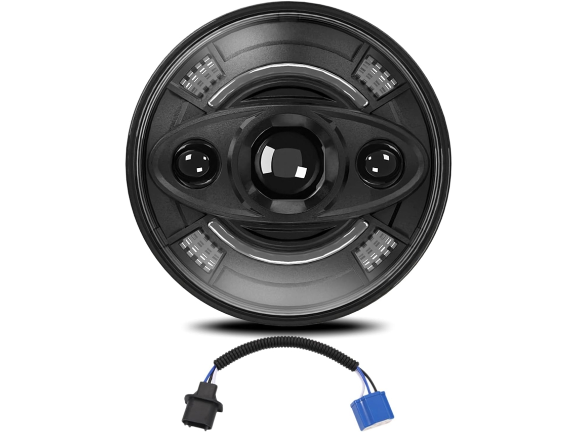Conjunto De 1par Faróis Led Walmeck 7 Polegadas Para Carro, Com Feixe Branco Redondo, Luz Baixa, Luz Diurna Drl E Piscas