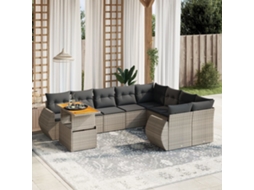 Vidaxl 10 Pcs Conjunto Sofás De Jardim C/ Almofadões Vime Pe Cinzento