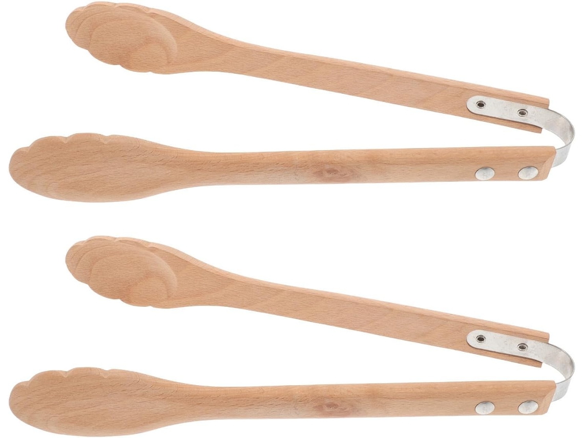 Conjunto De 2 Pinças Madeira Villcase Para Alimentos Quentes, Design Ergonômico, Cabo Confortável, Para Churrasco E Café