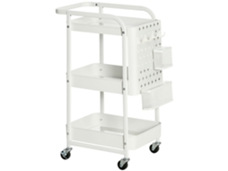 Carrinho Multifuncional Aço e PP Cor Branco 51.5x32x75.6 cm Homcom