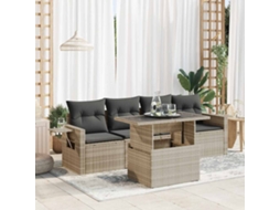 Vidaxl 5 Pcs Conj. Sofás Jardim C/ Almofadões Vime Pe Cinzento-claro