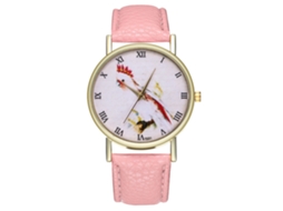 Relógio masculino analógico de quartzo com pulseira de PU, estilo casual, rosa.