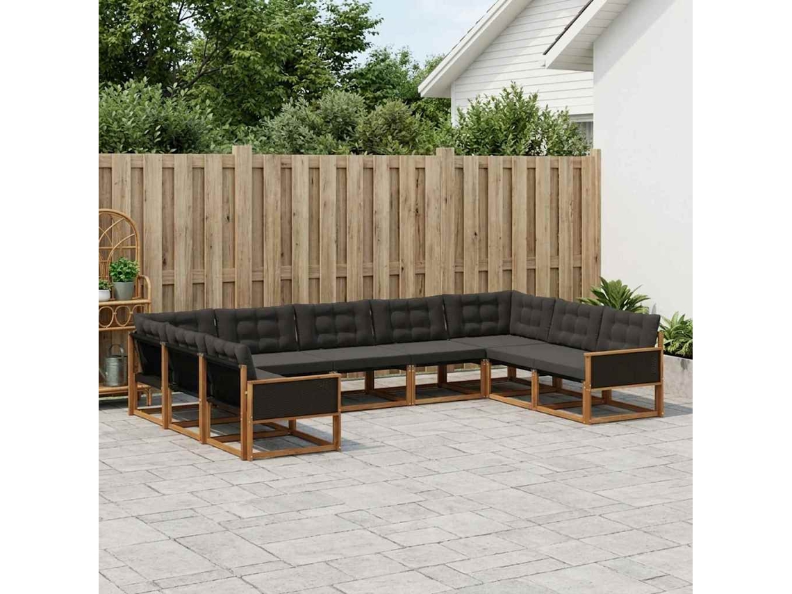 Vidaxl Conjunto De Sofás Para Exterior 9 Pcs Natural E Preto