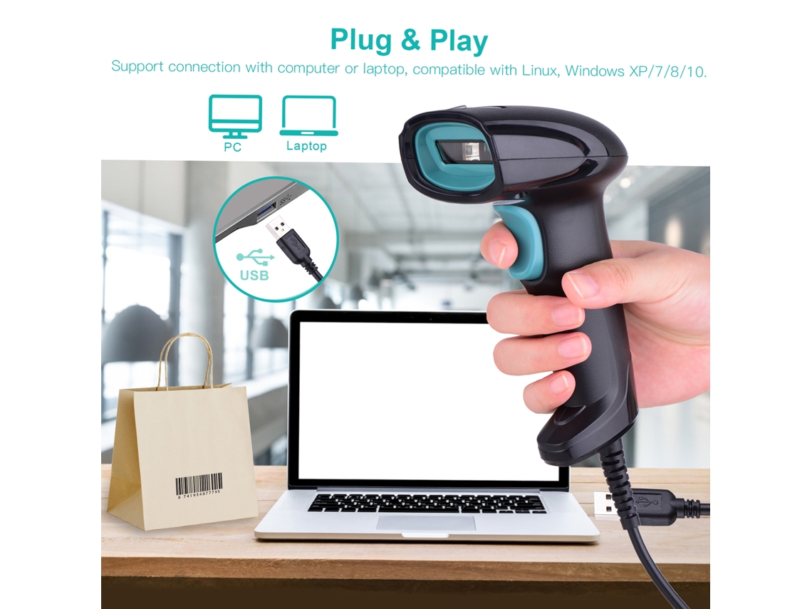 Lector De Códigos De Barras 1d Portátil Usb Cableado Para Supermercado Librería Logística Restaurante Compatible Con Linux Windows