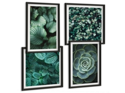 Conjunto De Pinturas Pinturas Verdes Elegantes Com Figuras Moldura Preta Fotos Para O Escritório Espelharte (conjunto De 4 Imagens)