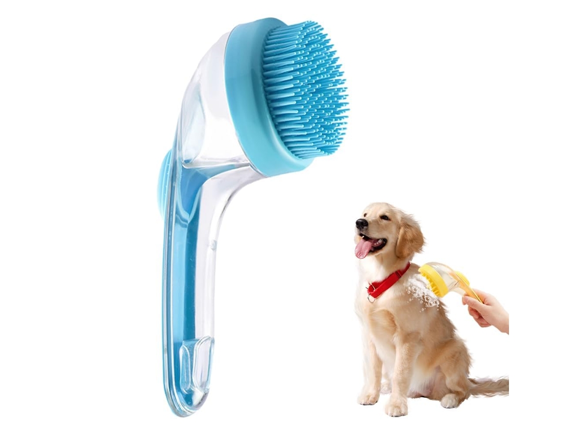 Escova Banho Pet Massagem Remove Pelos Longo 5x8.5cm Azul