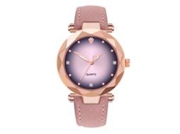 Reloj De Muñeca Para Mujer De Cuero Pu Simple Con Cuerda De Cuero Quartz Rosa