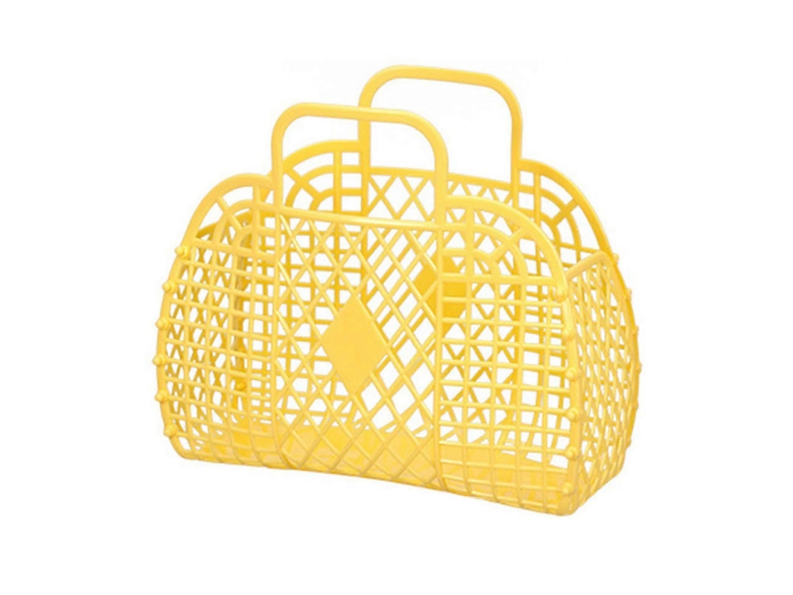 Cesto De Armazenamento Oco De Plástico Reutilizável, Portátil E Dobrável Para Praia, Casa, Cabeceira, Compras, Brinquedos E Roupas, Amarelo, 250