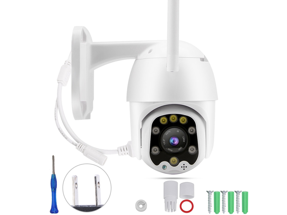 Câmera Ptz Inteligente Wifi À Prova D'água Para Exterior De 2,5 Polegadas, Full Hd 1080p, 8 Leds Inteligentes A Cores Completas