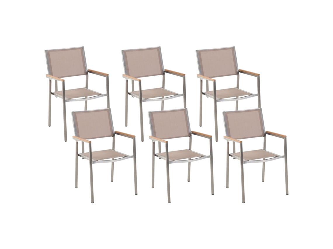 Conjunto De 6 Cadeiras De Jardim Beliani Grosseto De Aço Inoxidável Creme 55x58x87