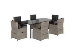 Conjunto de 7 Jantar para Jardim com Almofadões Vime Pe Cinza Claro MAISON EXCLUSIVE