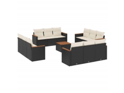 Conjunto de 13 Sofás de Jardim com Almofadões Vime Pe Preto MAISON EXCLUSIVE