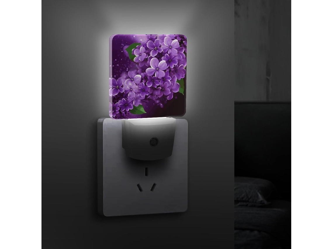 Luz Noturna Led Com Sensor Crepuscular, Design Floral Roxo, Ideal Quarto, Banheiro, Cozinha, Escadas E
