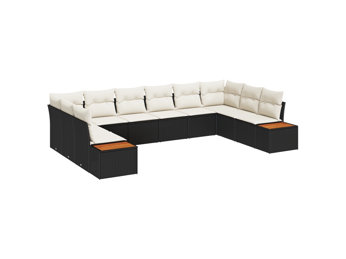 Conjunto 10 Conjunto De Sofás Para Exterior Vidaxl Preto Vime Pe (344 X 209 X 85 Cm)