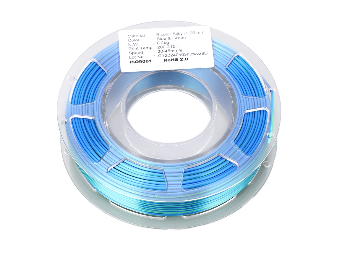 Filamento Pla 3d 1.75mm Bicolor Azul Verde 200g Consumível Impressora 3d