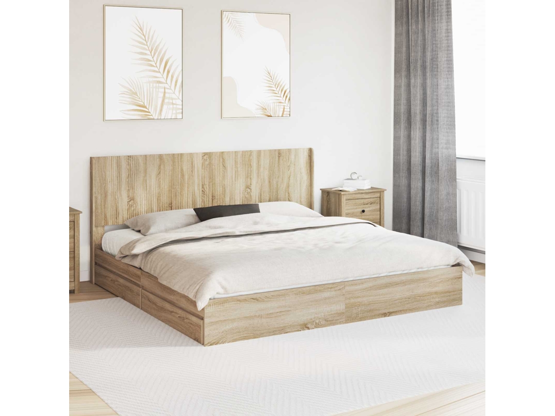 Vidaxl Estrutura De Cama Com Armazenamento E Cabeceira Carvalho Sonoma