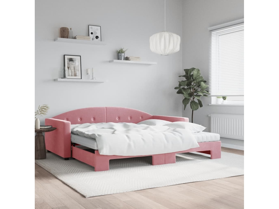 Vidaxl Sofá-cama Com Gavetão E Colchões 100x200 Cm Veludo Rosa