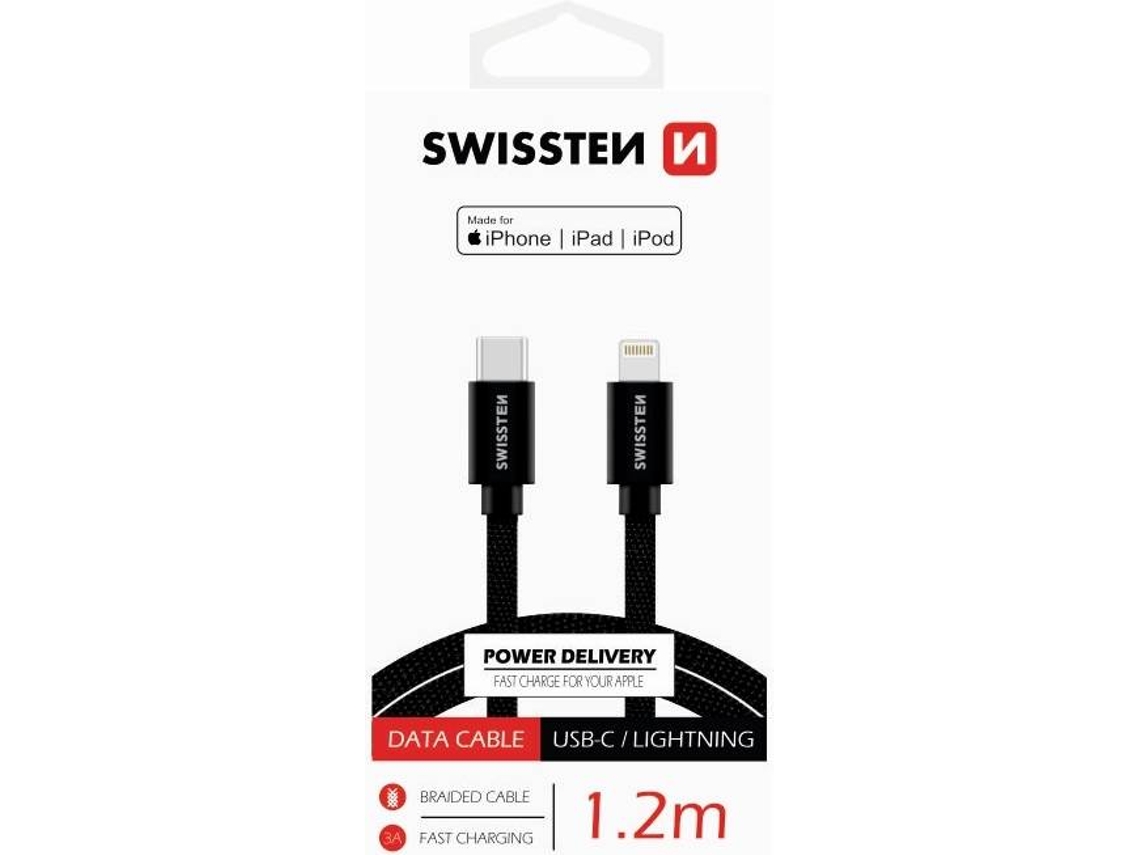 Cabo SWISSTEN Textile (USB-C - Lightning - 1.2 m - Preto)