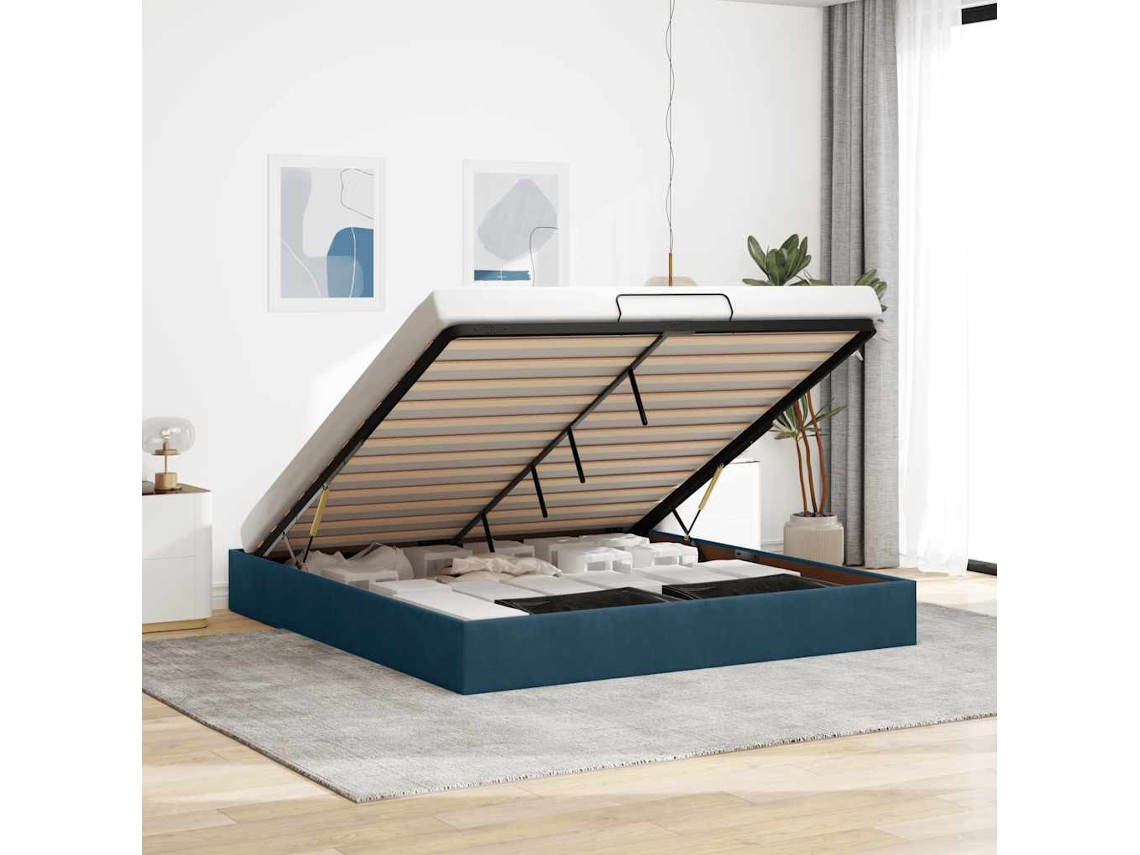 Vidaxl Estrutura De Cama Otomana Sem Colchão 180x200 Cm Azul Escuro