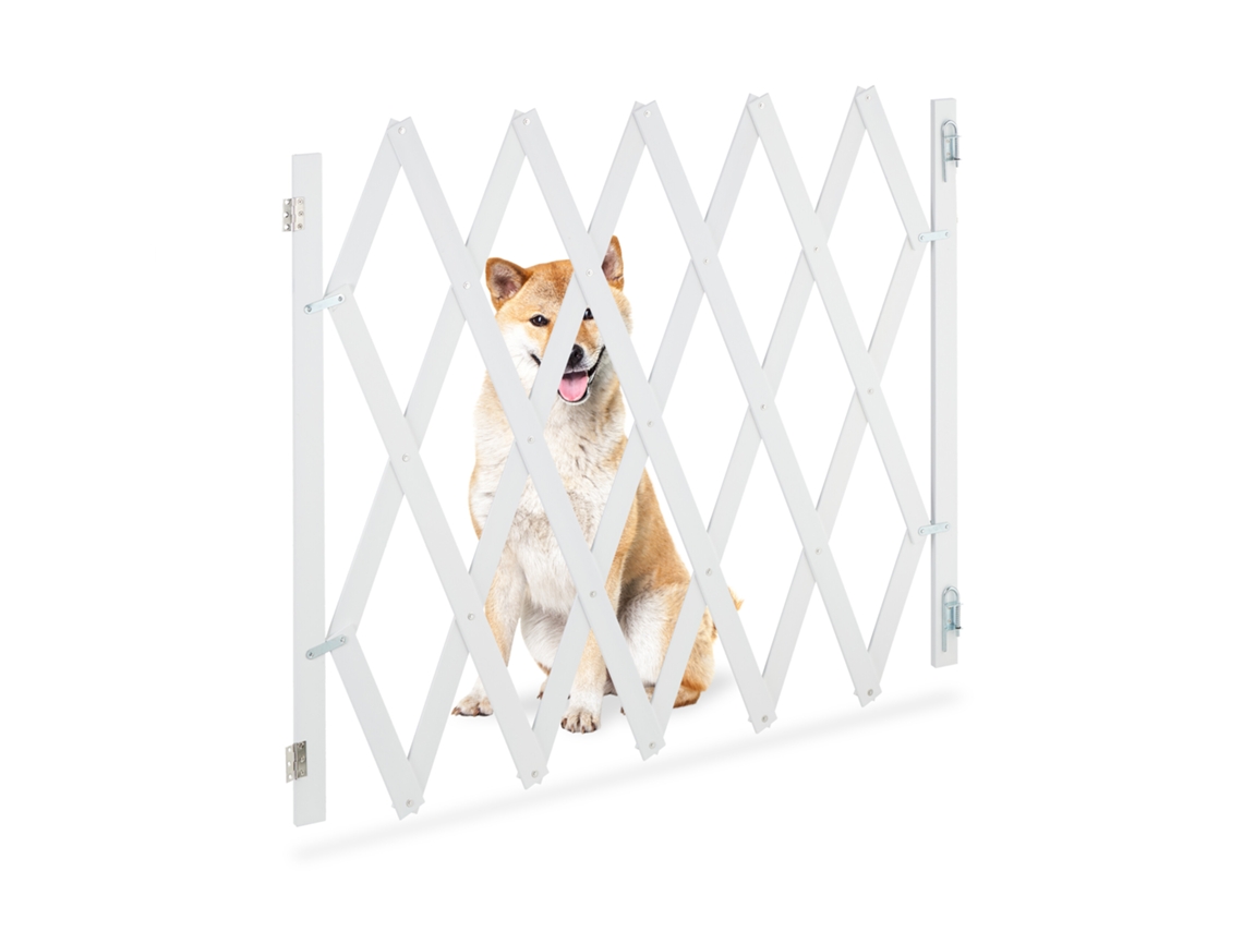 Relaxdays Portão De Segurança Para Cães Extensível Até 140 Cm, 87-99 Cm De Altura, Bambu, Para Escadas E Portas, Branco