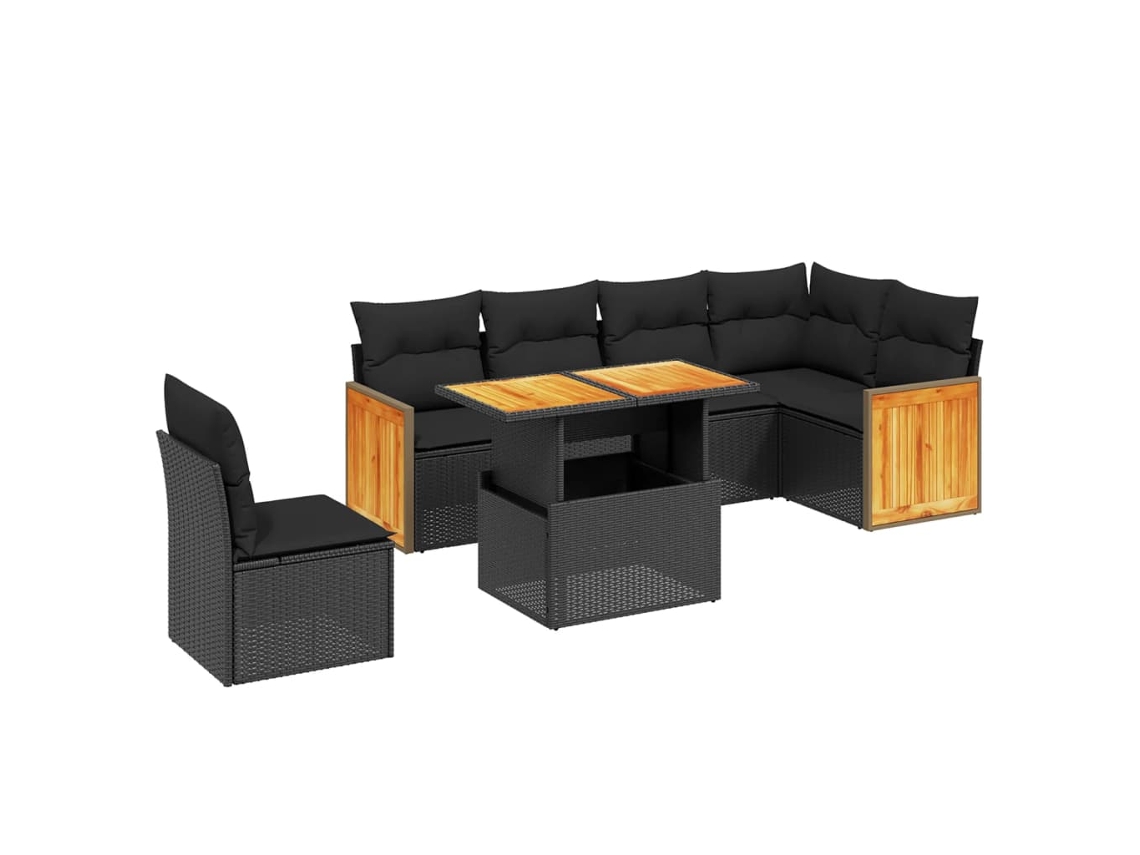 Conjunto de 7 Sofás para Jardim com Almofadões Vime Pe Preto MAISON EXCLUSIVE (7 pcs)