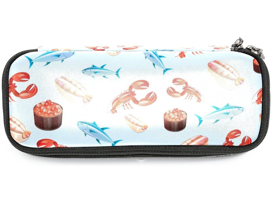 Este organizador de lápis de grande capacidade com estampa de peixes e caranguejos é ideal para escola, mesa de trabalho e para adultos.