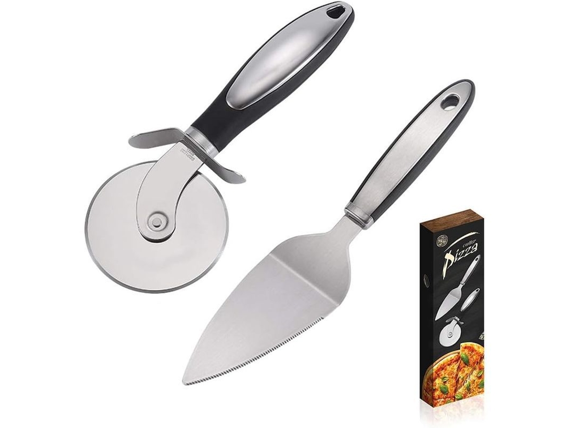 Kit de utensílios para pizza Rebe-Pizza: rolo e pá em aço inoxidável com cabo antiderrapante, lavável na máquina de lavar Louças.