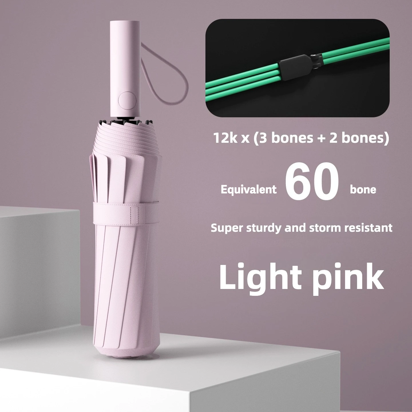 (rosa 12k) Guarda-chuva Dobrável Automático À Prova De Vento, Proteção Solar Upf50+ E Proteção Uv