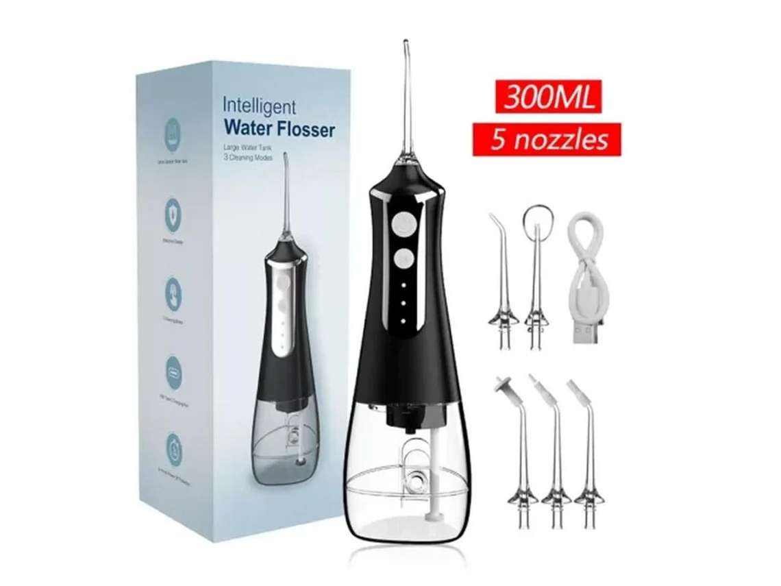 Irrigador Oral Yizhood 5 Bocais 3 Modos Usb 300ml Tanque Preto