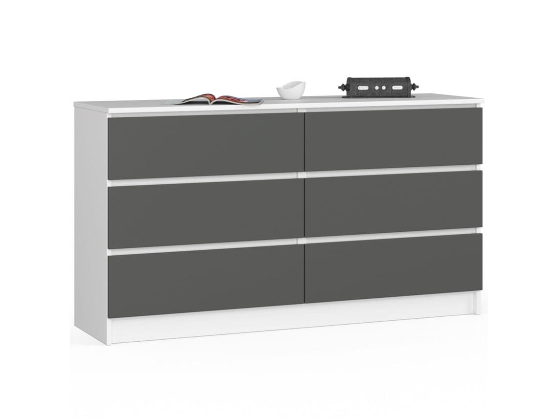 Cômoda Moderna 140 Cm 6 Gavetas - Branco E Cinza Grafite