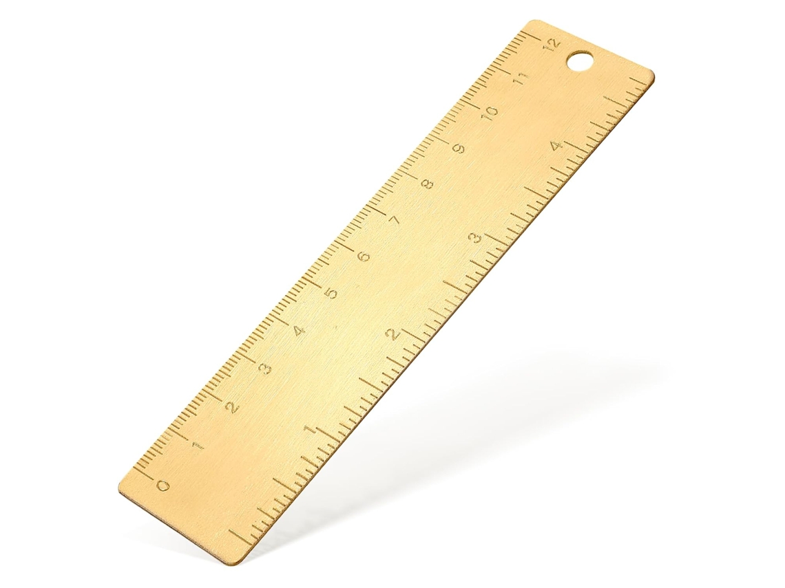 Régua De Latão 120 Mm X 4 Polegadas Mini Reta Metal Dourado Com Furo