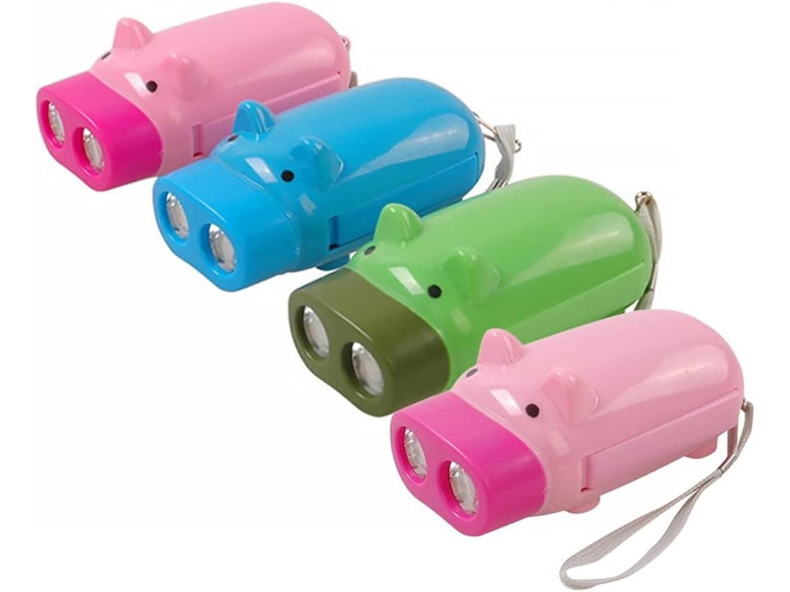 Conjunto De 4 Lanternas Portáteis Em Formato De Porco, Com Manivela E Plugue.
