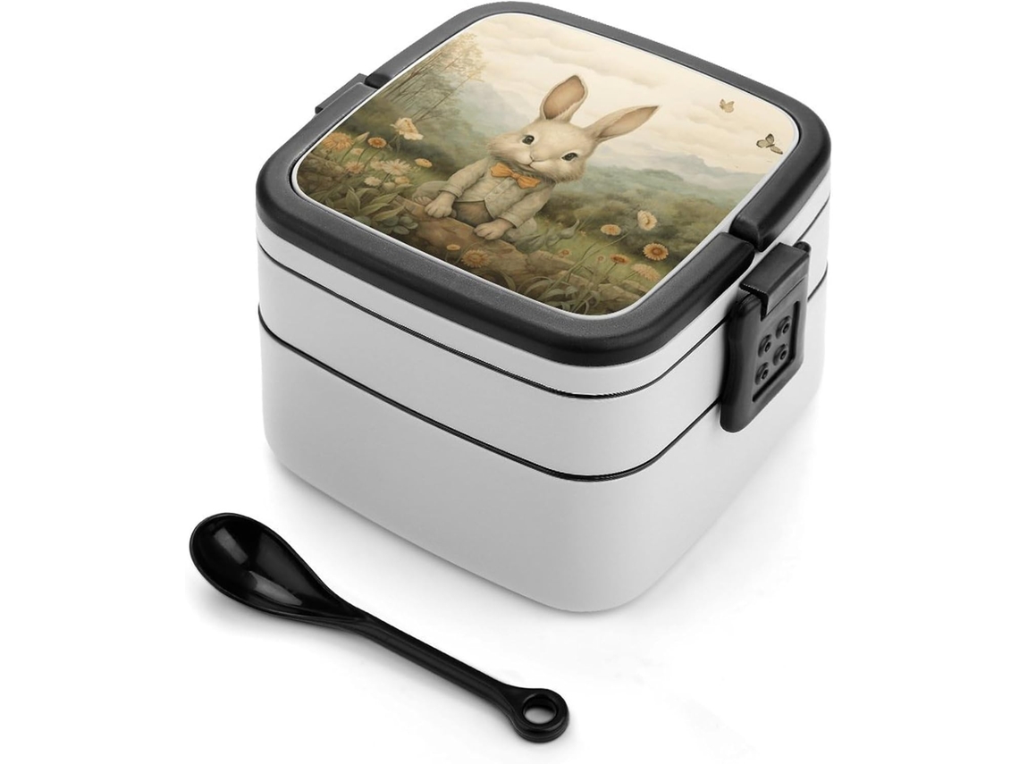 Marmita Bento De Dupla Camada Para Adultos Com Colher E Alça, À Prova De Vazamentos, Empilhável Em Uma Única Peça, Ideal