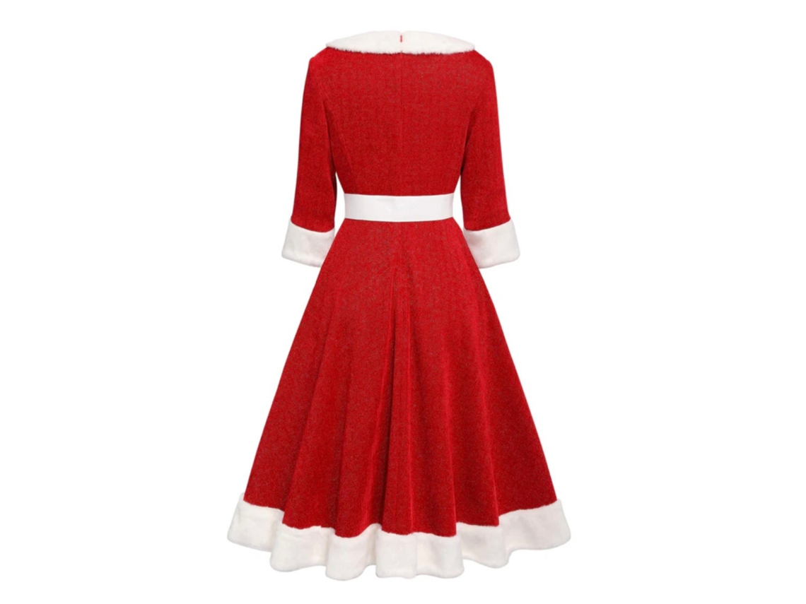 Roupas de Natal Cinto de Gola Peluda Slim Fit Manga Três Quartos Vestido Quente M