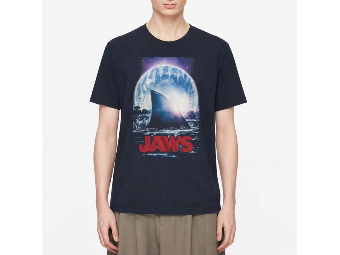 Rockinstone Jaws Movie Moonlight Shark Fin Navy Adult T-shirt Size:l