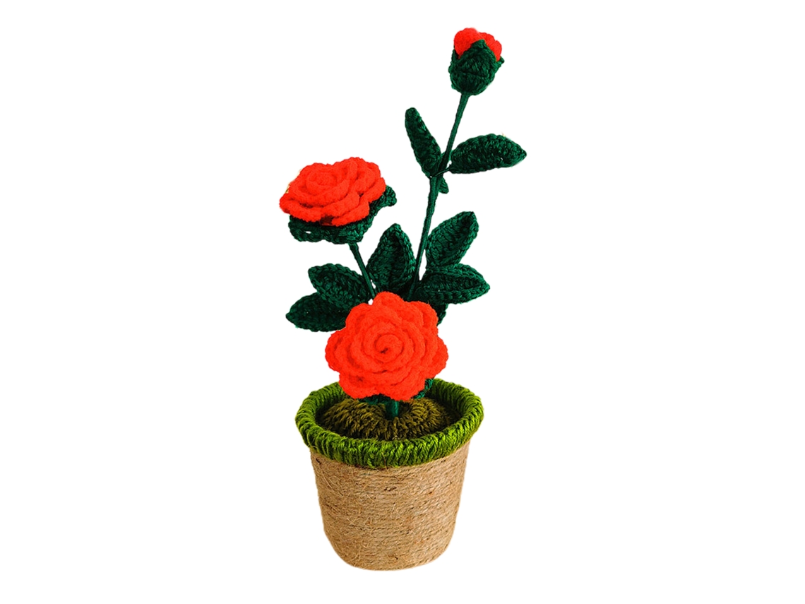 Conjunto de 3 Flores de Rosas Artesanais em Vaso LAXISCREED