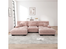 Sofá Modular Cloud Em U Rosa Com Ottoman E Design Conversível