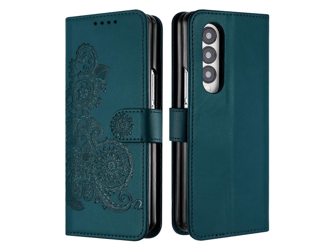 Capa De Celular Flip Em Couro Com Relevo De Flor De Datura Para Samsung Galaxy Z Fold4 5g