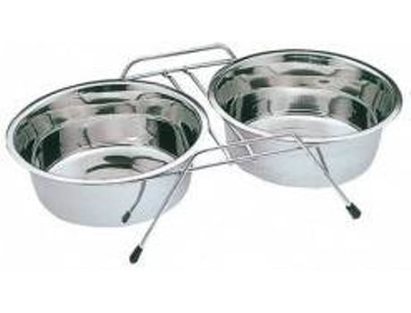 Comedouro Duplo para Cães COPELE Com Suporte (Cinzento - 21cm - Aço Inoxidável)