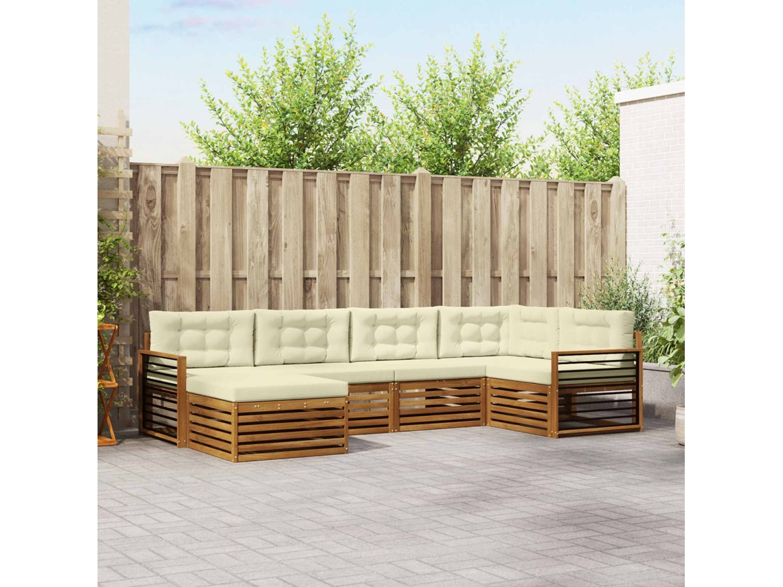 Vidaxl Conjunto De Sofás Para Exterior 6 Unid. Natural E Creme