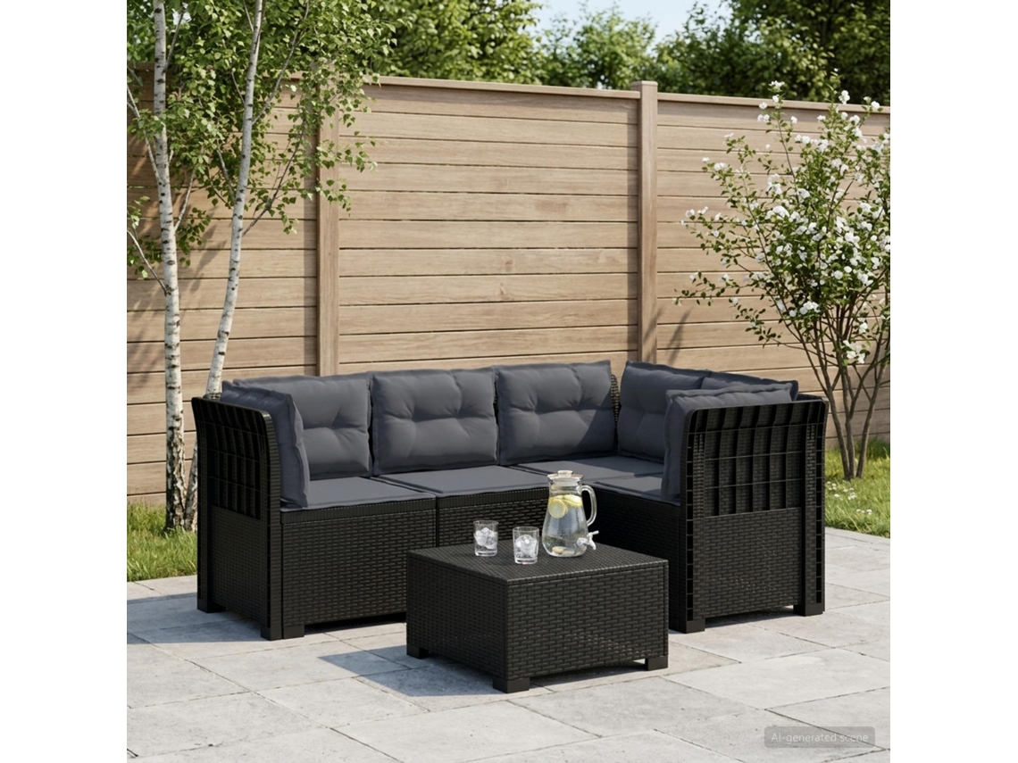 Vidaxl Sofá De Jardim Para 4 Pessoas Com Almofadas Visual Rattan Pp