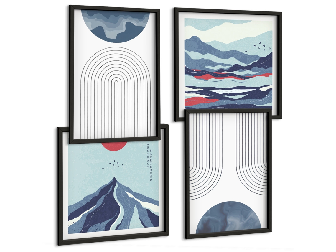 Quadros Decorativos Para Parede Pátio Com Frutas Cítricas, Plantas Moldura Preta Fotos Para O Escritório Espelharte (conjunto De 4 Imagens)