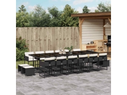 Vidaxl 17 Pcs Conjunto de Jantar P/ Jardim C/ Almofadões Vime Pe Preto