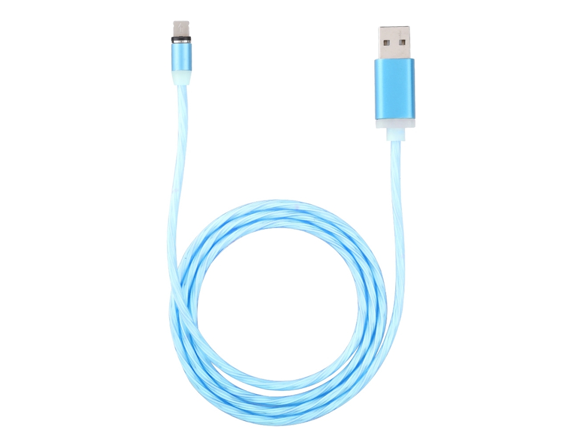 Cabo De Carregamento Magnético Rápido Para Iphone Com Luzes Brilhantes Em Azul Compatível Com Android E Type-c