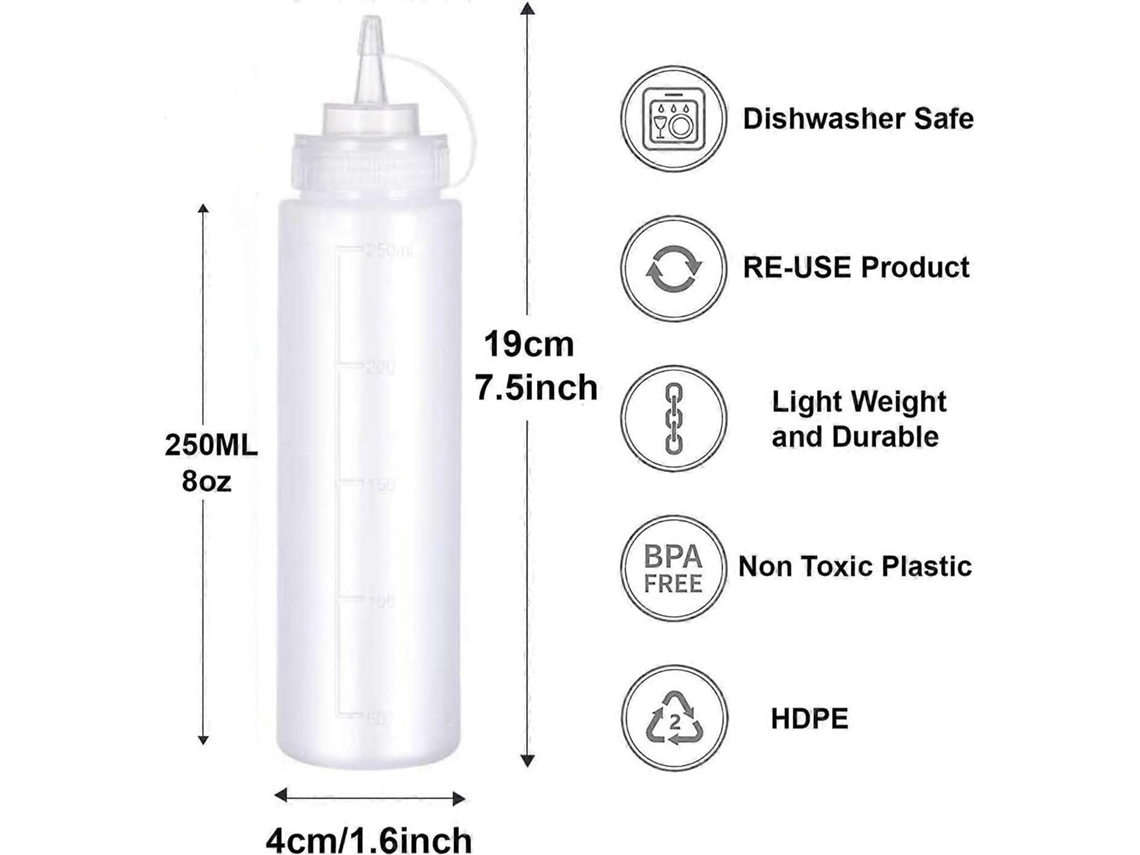 Frasco Squeeze De 250ml Com Tampa Para Condimentos, Mostarda E Temperos
