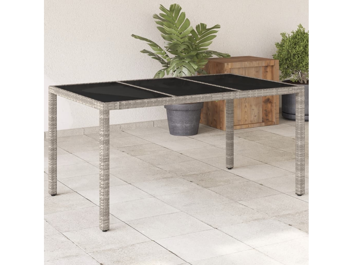 Vidaxl Mesa De Jardim C/ Tampo Vidro 150x90x75 Cm Vime Pe Cinza-claro