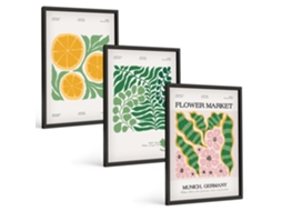 Conjunto De Pinturas Motivos De Plantas Frutíferas Em Tons Pastel Espelharte (3 Peças 40x60 Cm)