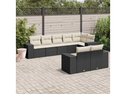 8 Pcs Conjunto Sofás De Jardim Com Almofadões Vime Pe Preto Haochrymec