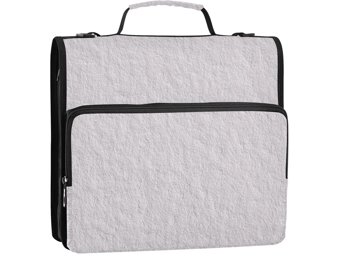 Organizador de 3 Argolas 3,8 Cm com Textura Linho Cinza Claro, Alça Mão e Ombro Removível, Vários Bolsos, para
