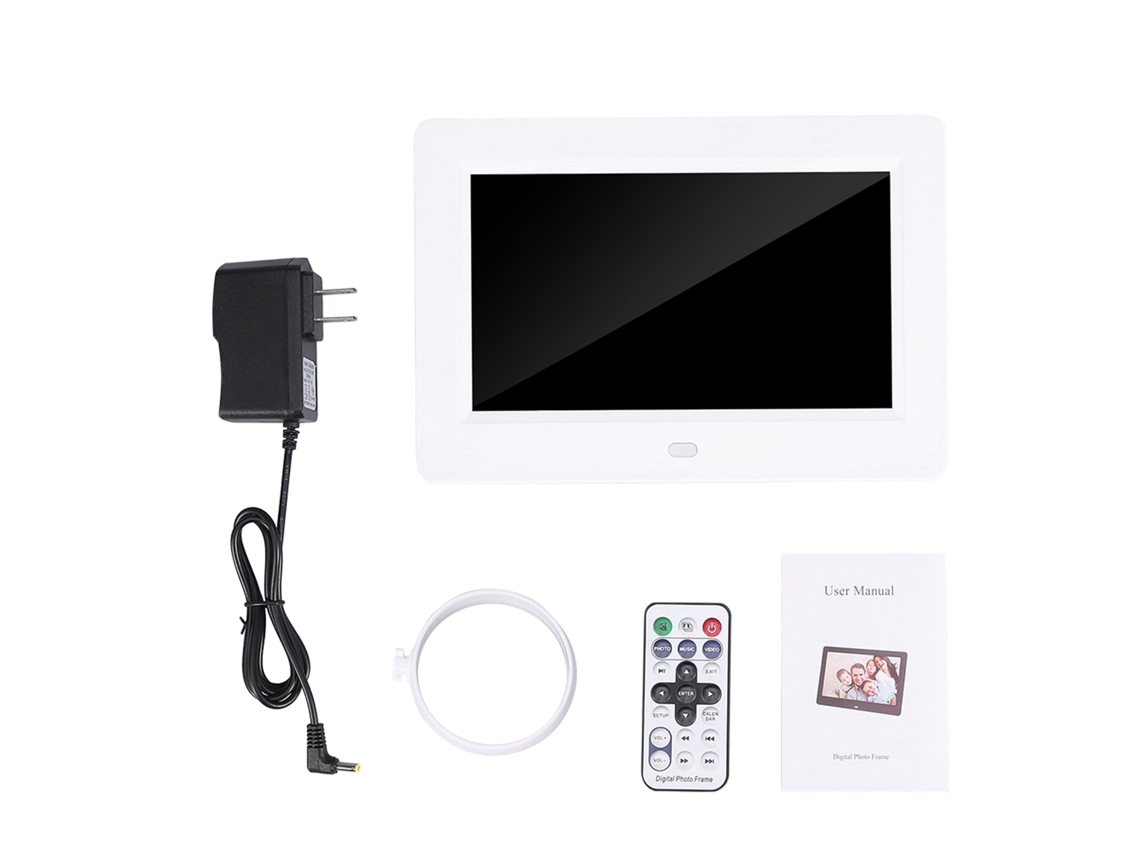 Lurelia Moldura Digital 7 Polegadas Tft 1024x600 Telecomando Relógio Branco 100-240v